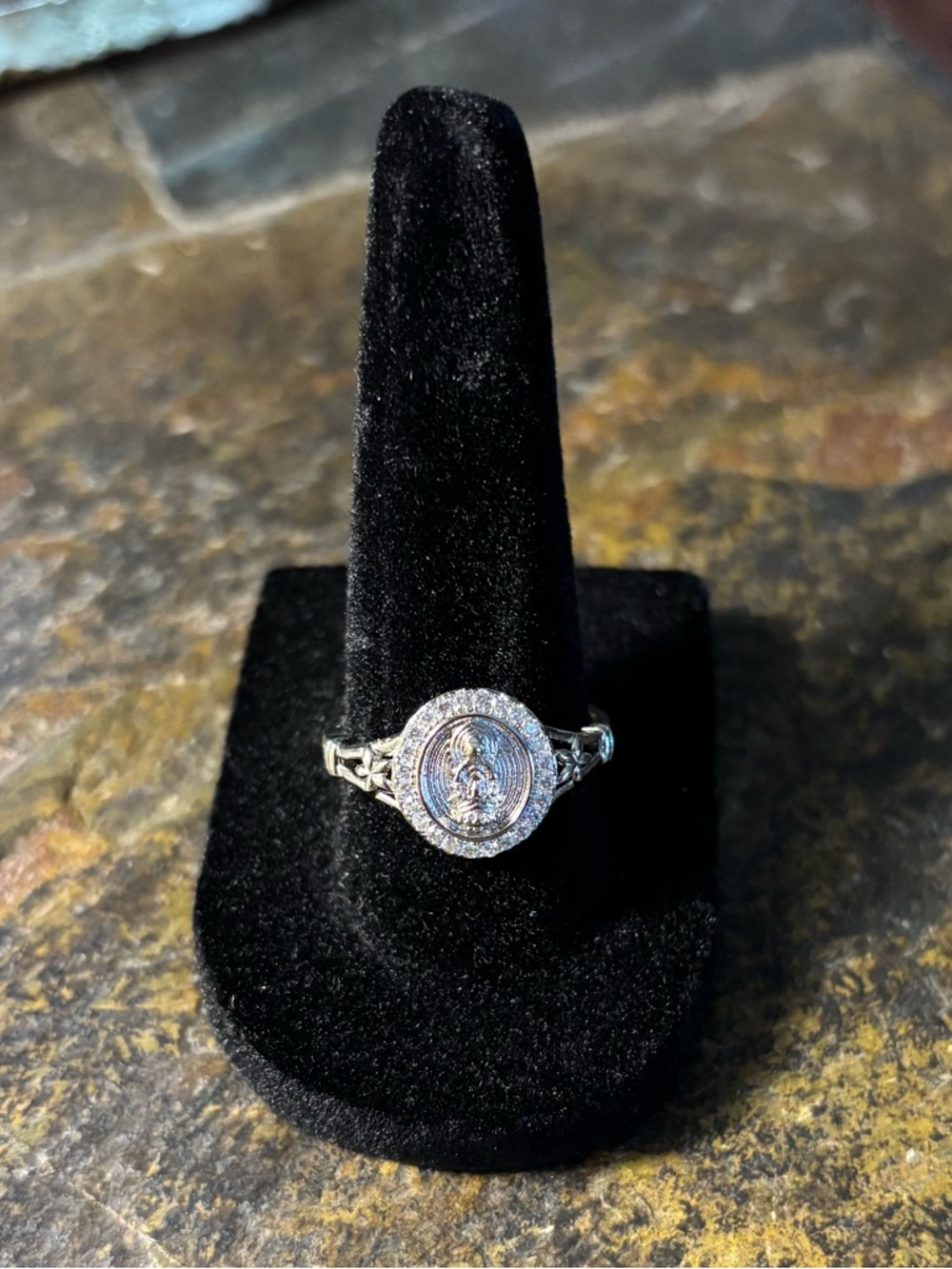 New White Gold Plated Virgin Mary Medallion Ring